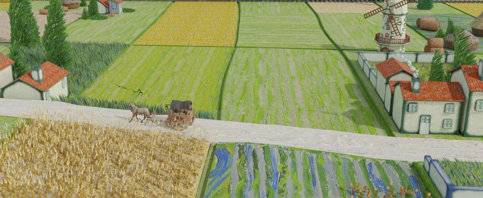 风格化农田村落场景
